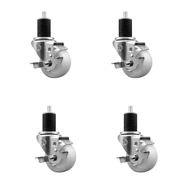 3'' Nylon Swivel 1-3/4'' Expanding Stem Caster Set with Brake, 4PK